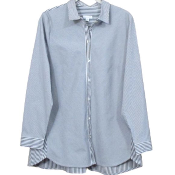 J. Jill Tops - J. Jill Gray & White Striped Tunic Shirt M